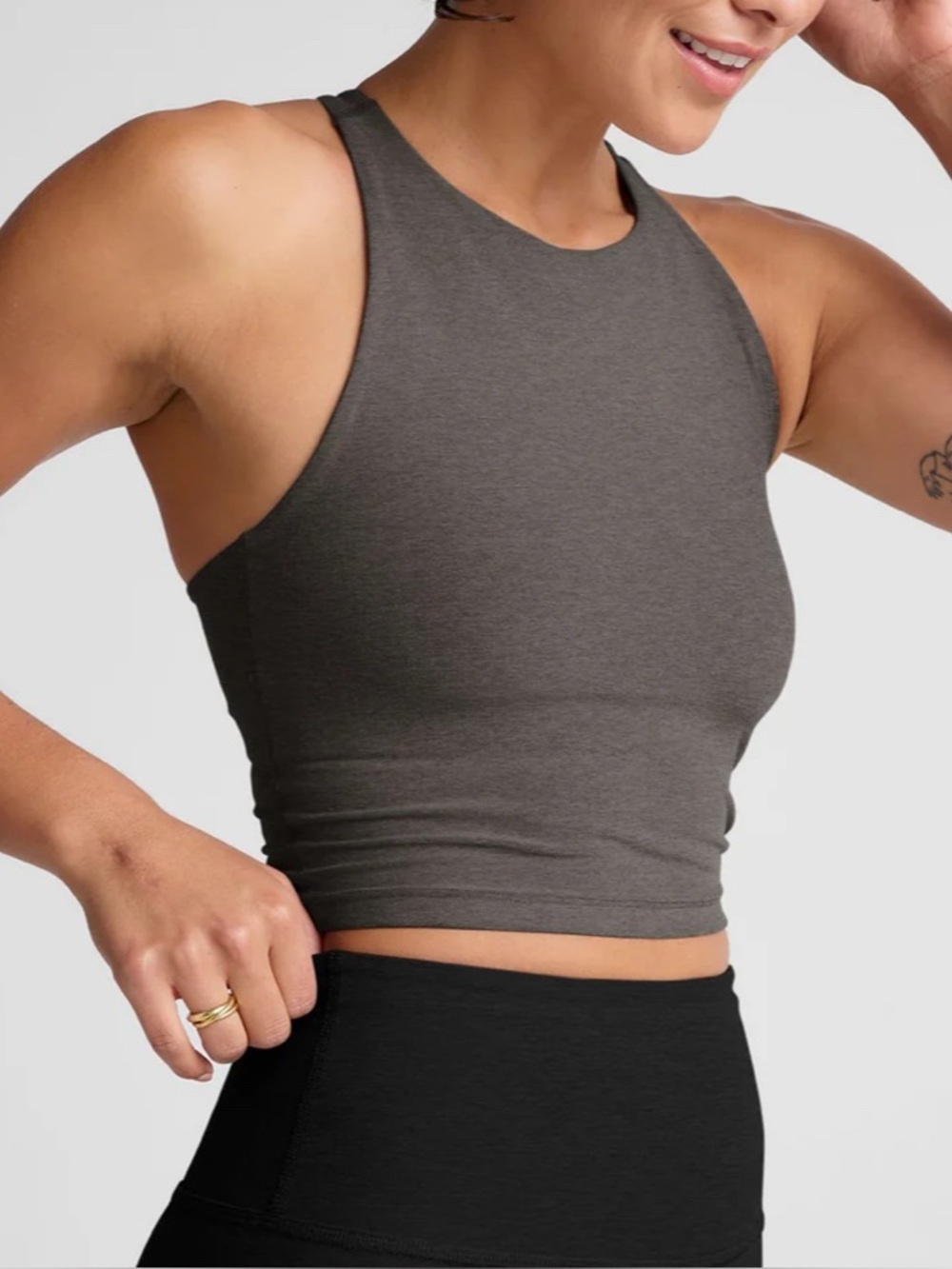 Beyond Yoga Heather Gray Racerback Crop Tank